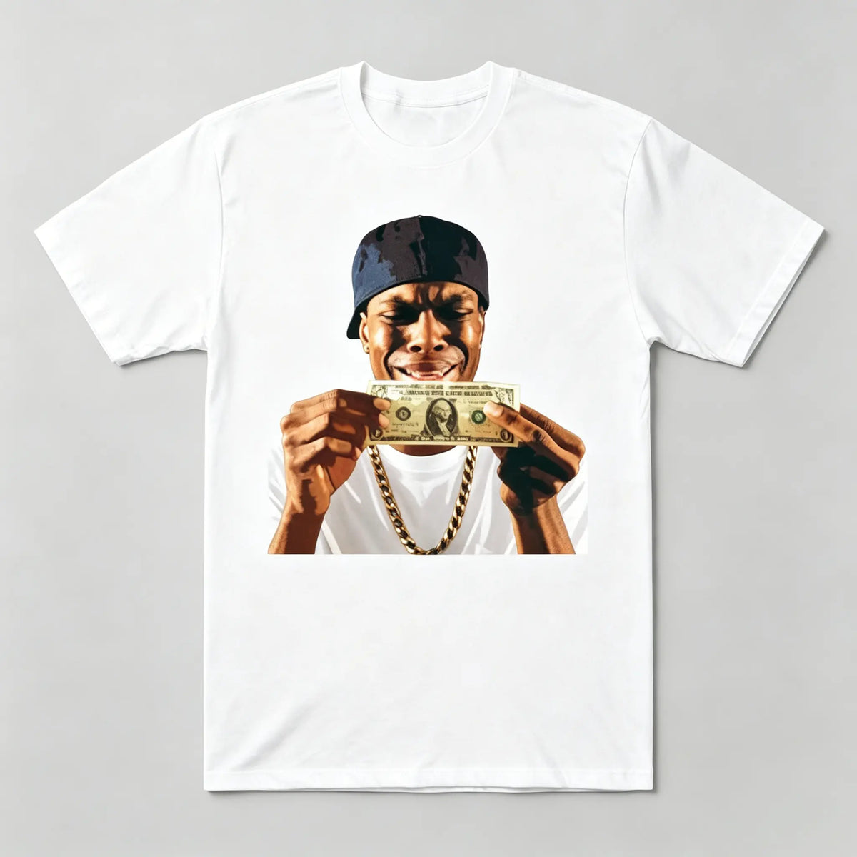 Hip Hop Dollar Bill Portrait T-Shirt - Unisex Vintage Rap Music Streetwear in Black/White for Ultimate Style Elevation